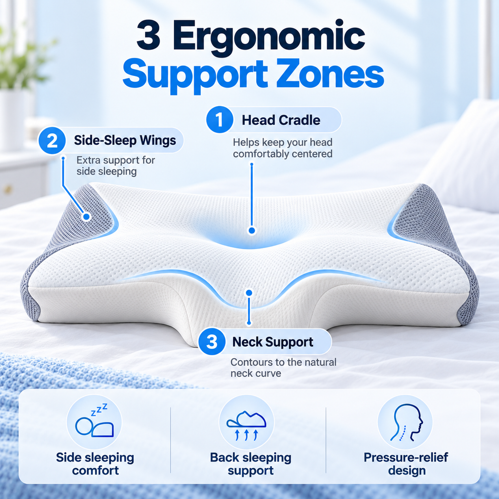 Ergonomic Memory Foam Neck Pillow - Contoured Sleep Support