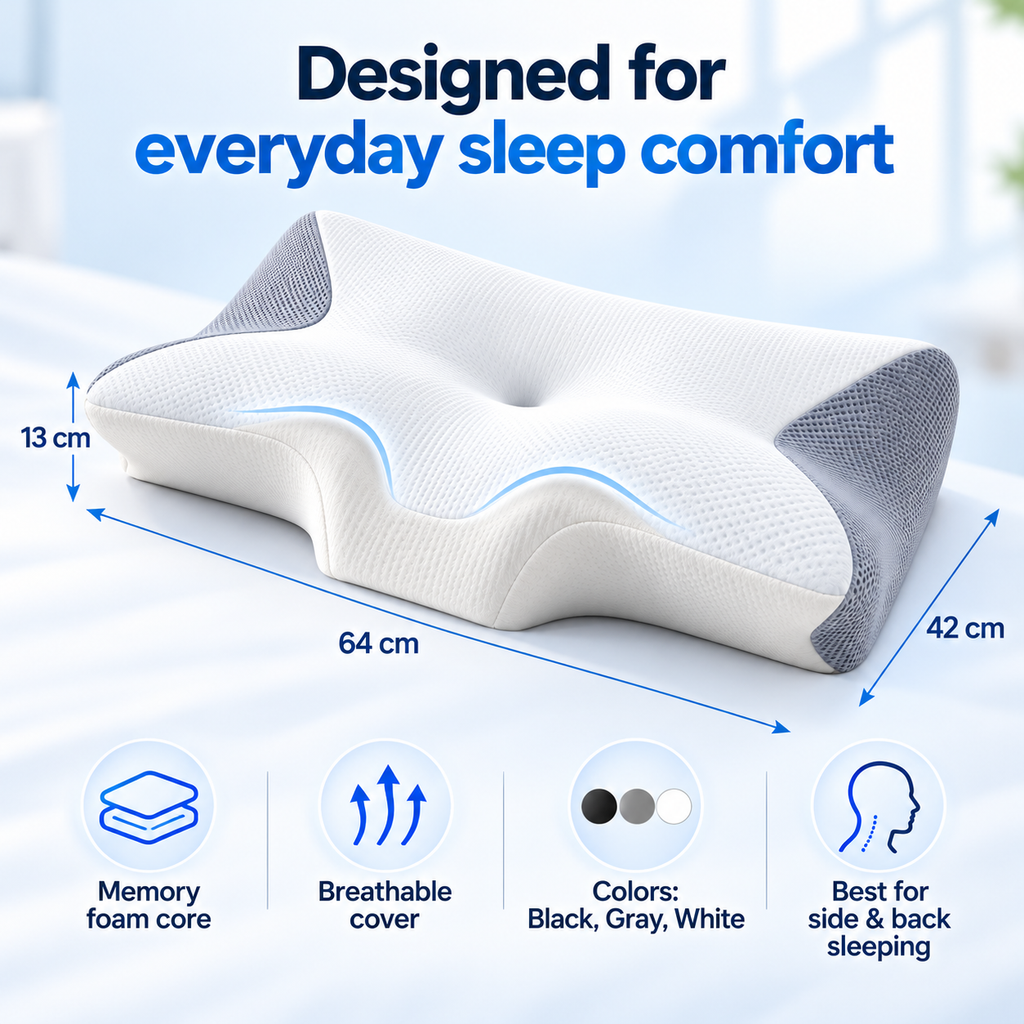 Ergonomic Memory Foam Neck Pillow - Contoured Sleep Support