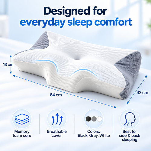Ergonomic Memory Foam Neck Pillow - Contoured Sleep Support
