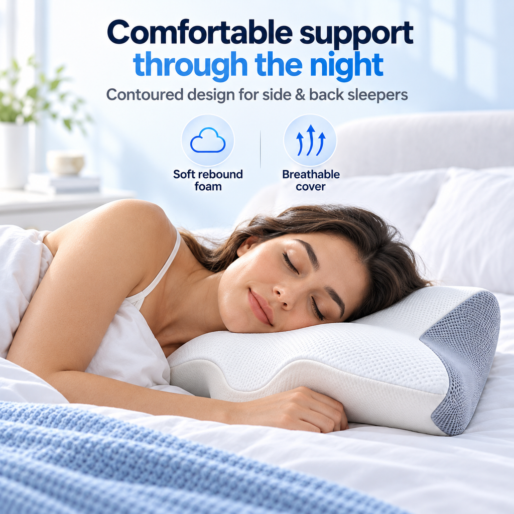 Ergonomic Memory Foam Neck Pillow - Contoured Sleep Support